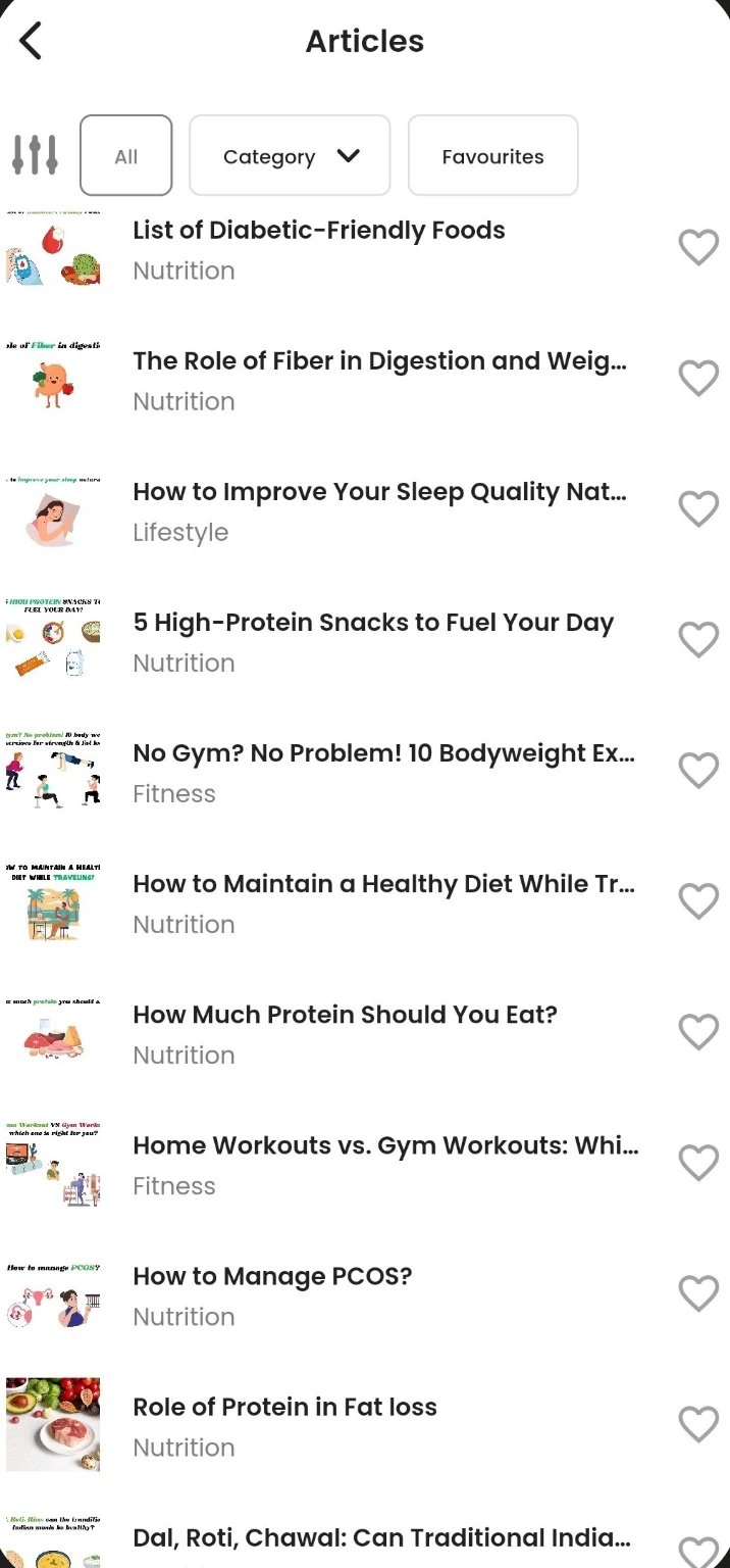 Explore articles screen in the Fitness Forever app