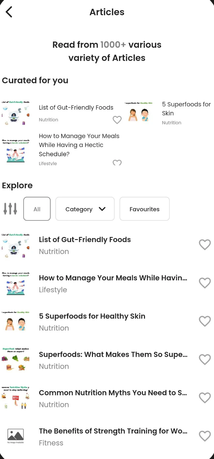 Articles for you screen in the Fitness Forever app