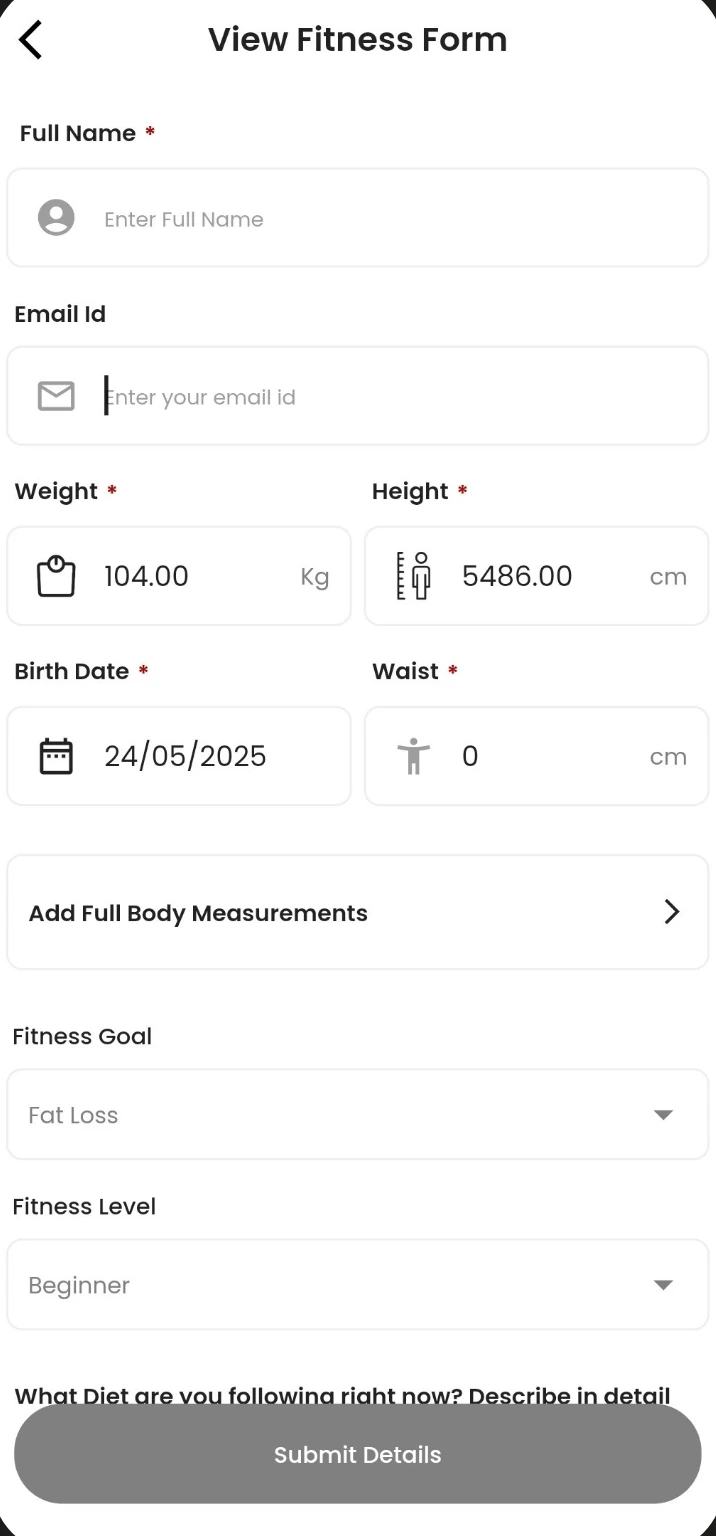 Fitness profile screen in the Fitness Forever app