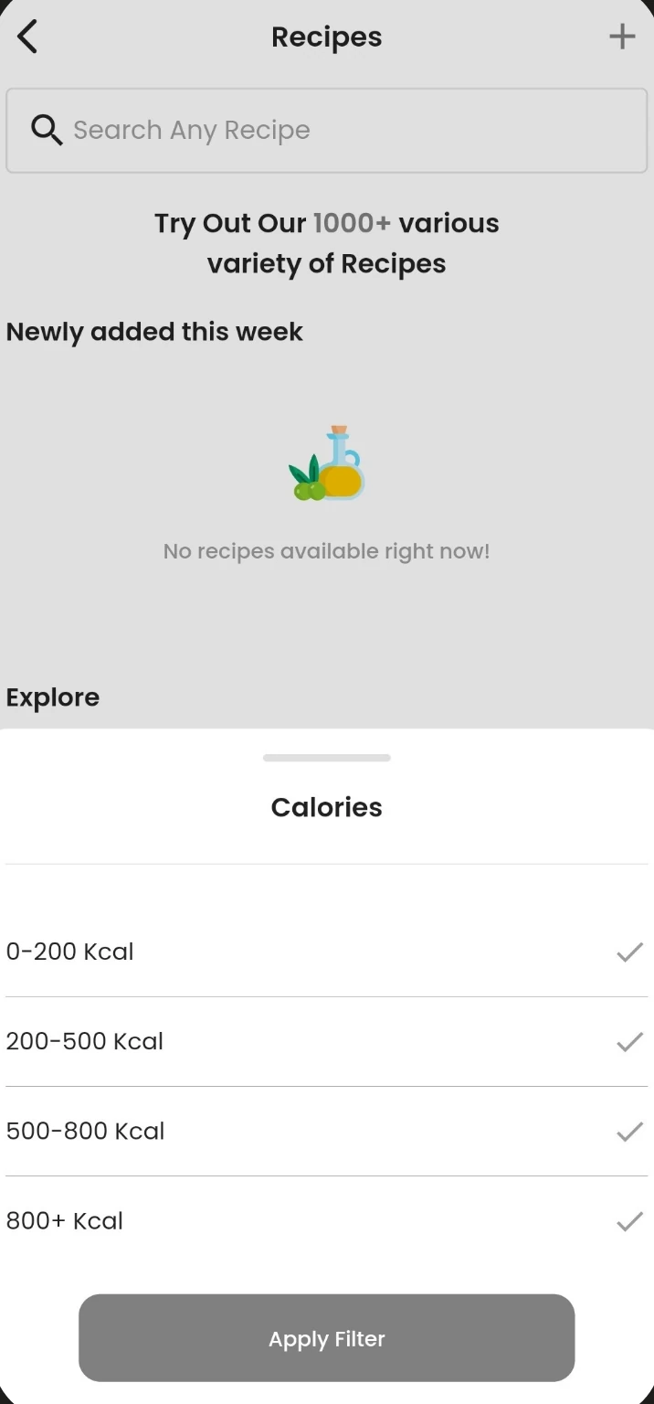 Recipe categories screen in the Fitness Forever app