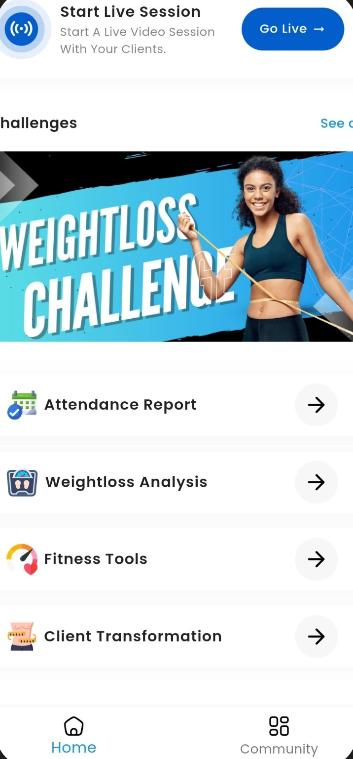 Fitness Challenges screen in the Fitness Forever app