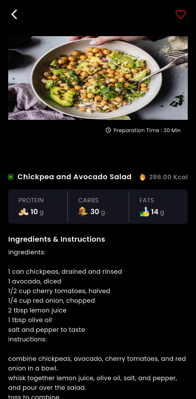 Healthy recipe in the Fitness Forever app