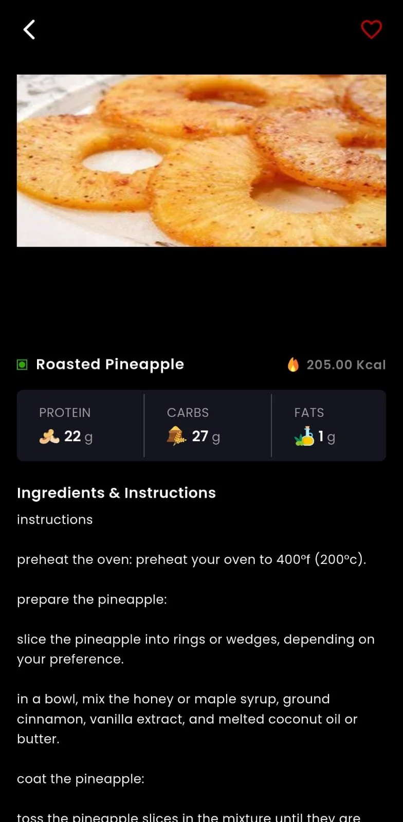 Healthy recipe in the Fitness Forever app