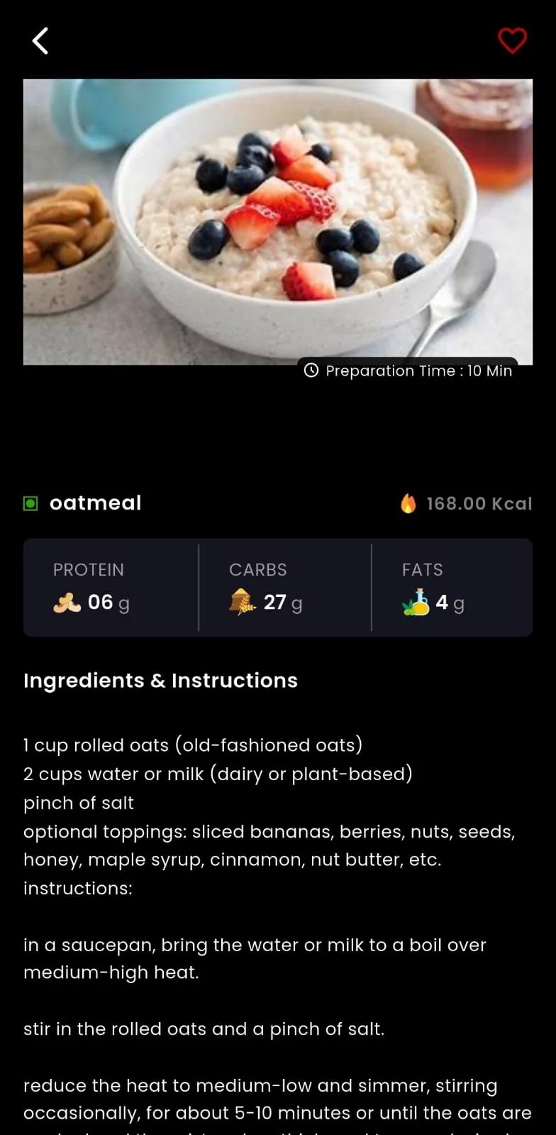 Healthy recipe in the Fitness Forever app
