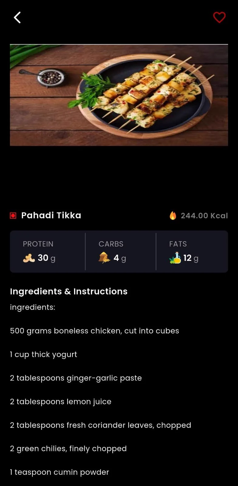 Healthy recipe in the Fitness Forever app