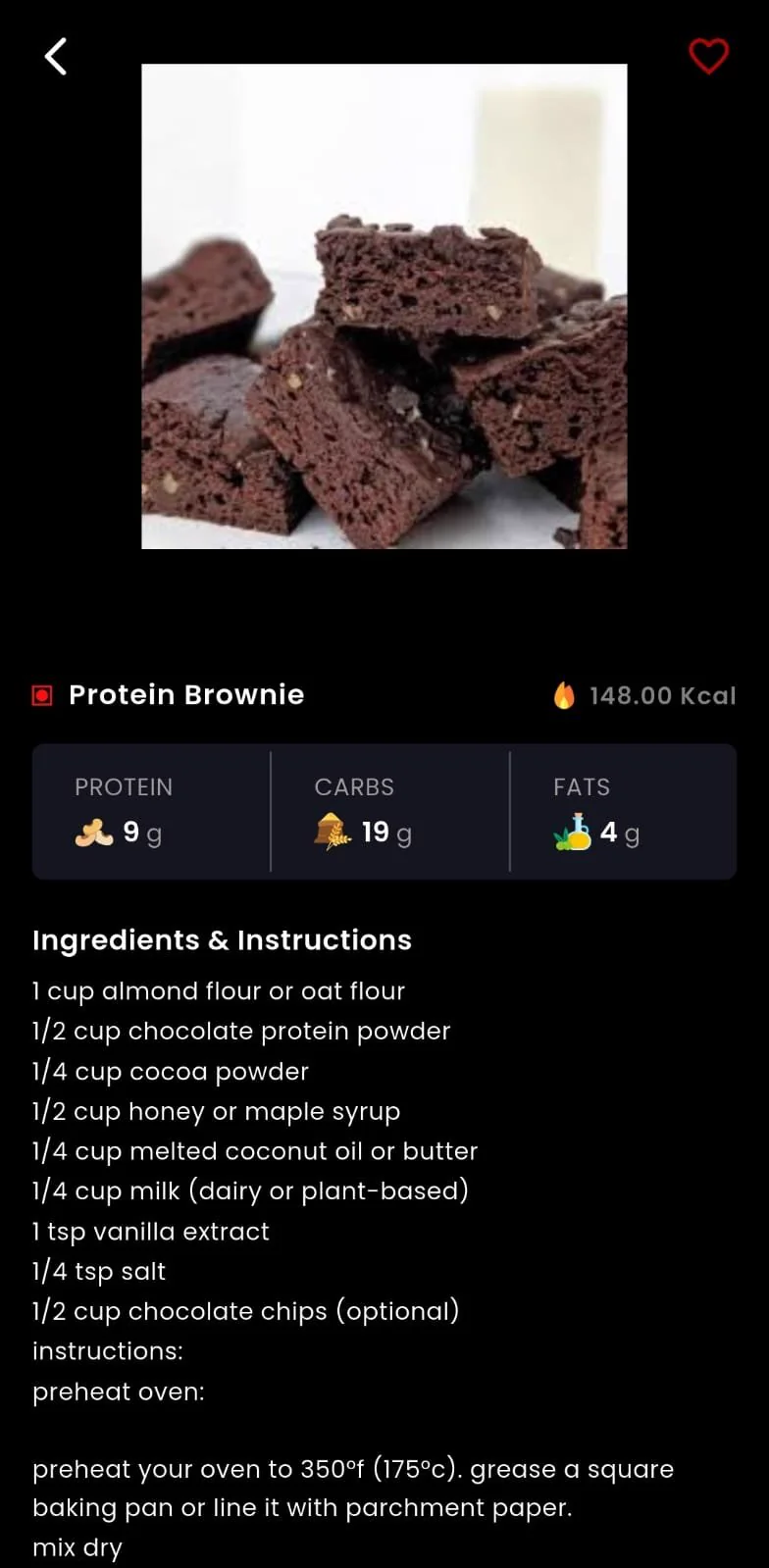 Healthy recipe in the Fitness Forever app