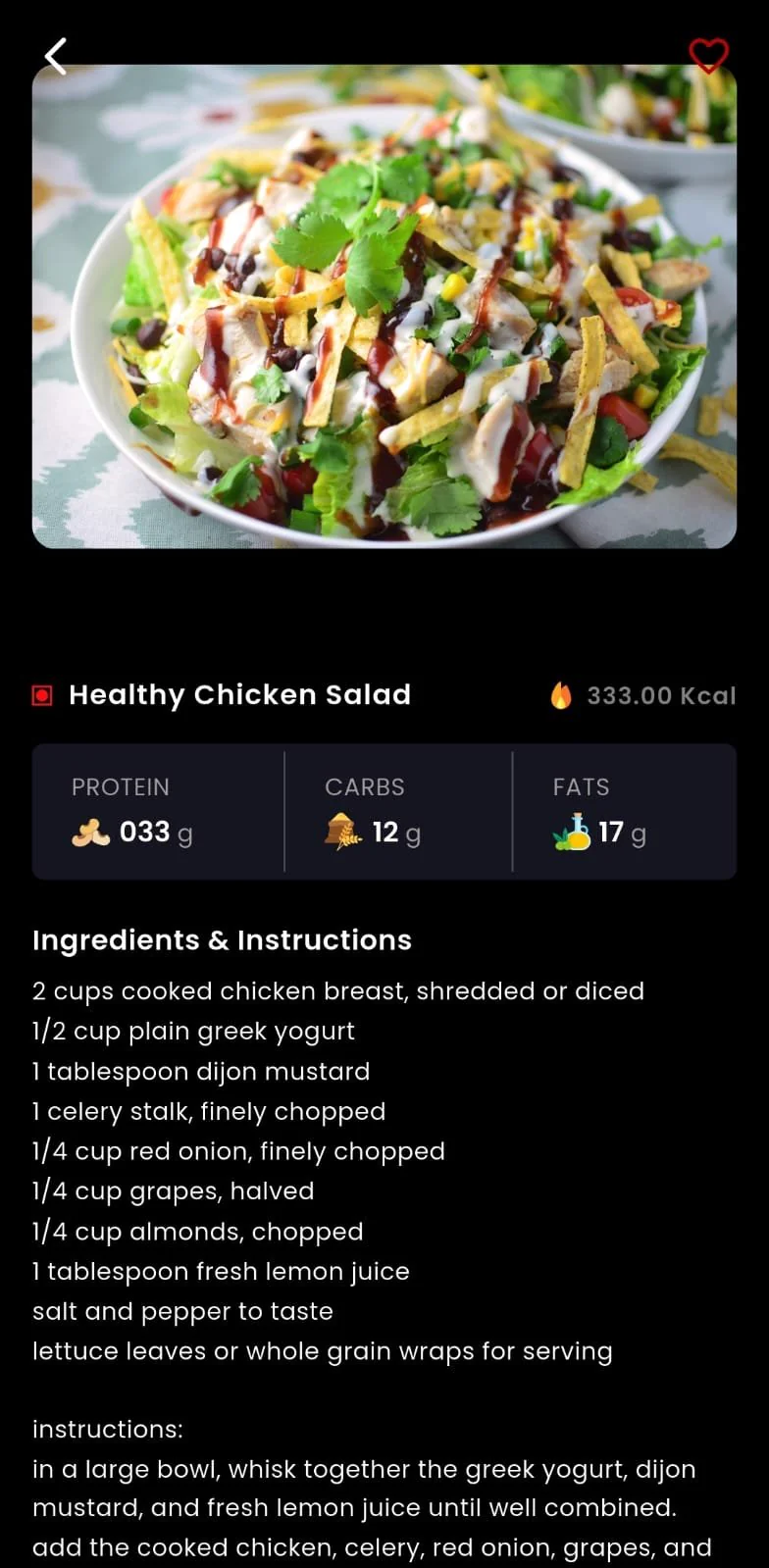 Healthy recipe in the Fitness Forever app