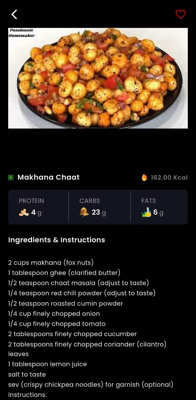 Healthy recipe in the Fitness Forever app