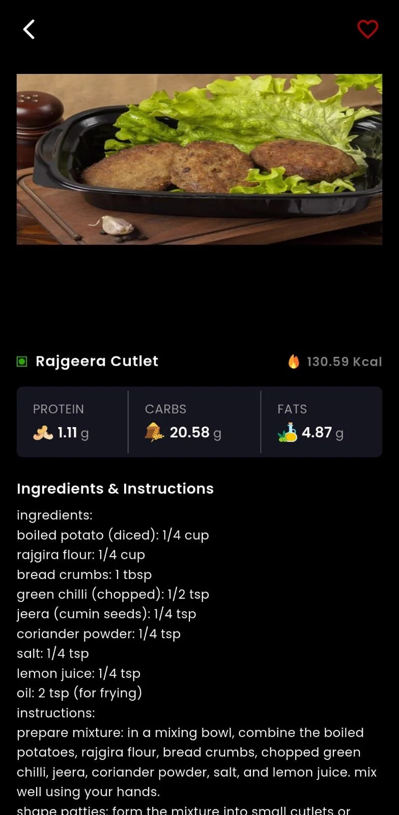 Healthy recipe in the Fitness Forever app