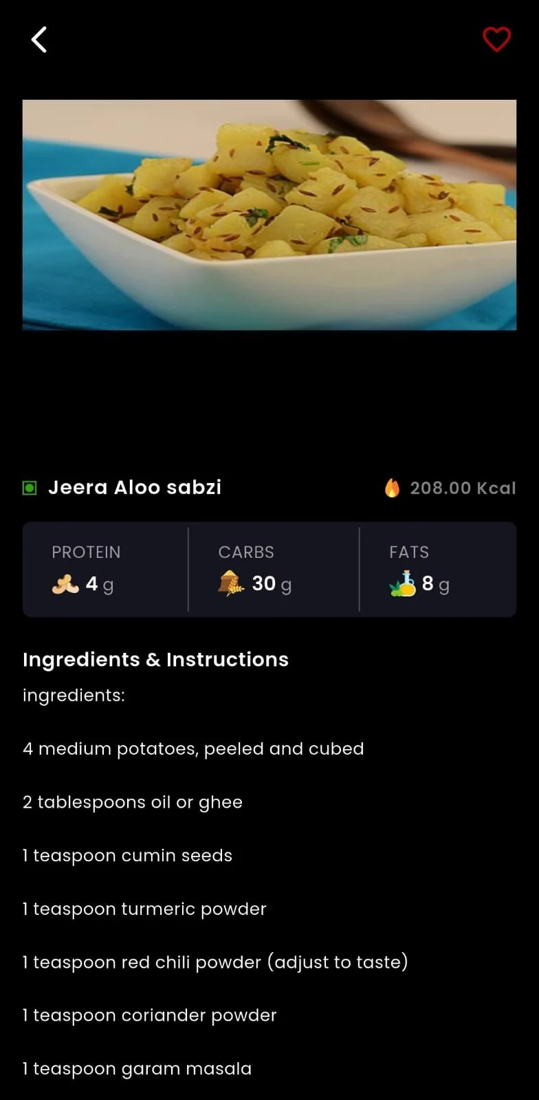 Healthy recipe in the Fitness Forever app