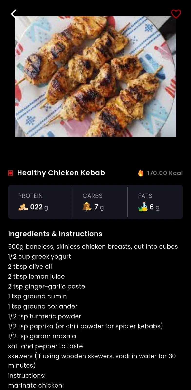 Healthy recipe in the Fitness Forever app