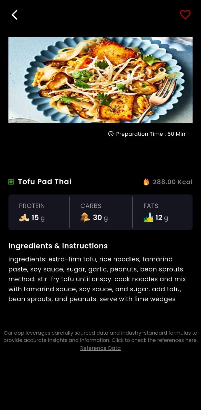 Healthy recipe in the Fitness Forever app