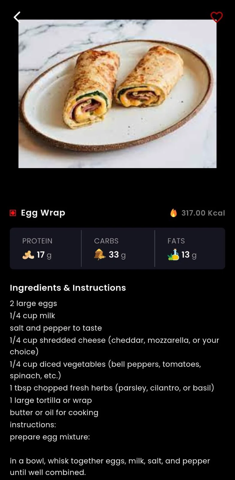 Healthy recipe in the Fitness Forever app