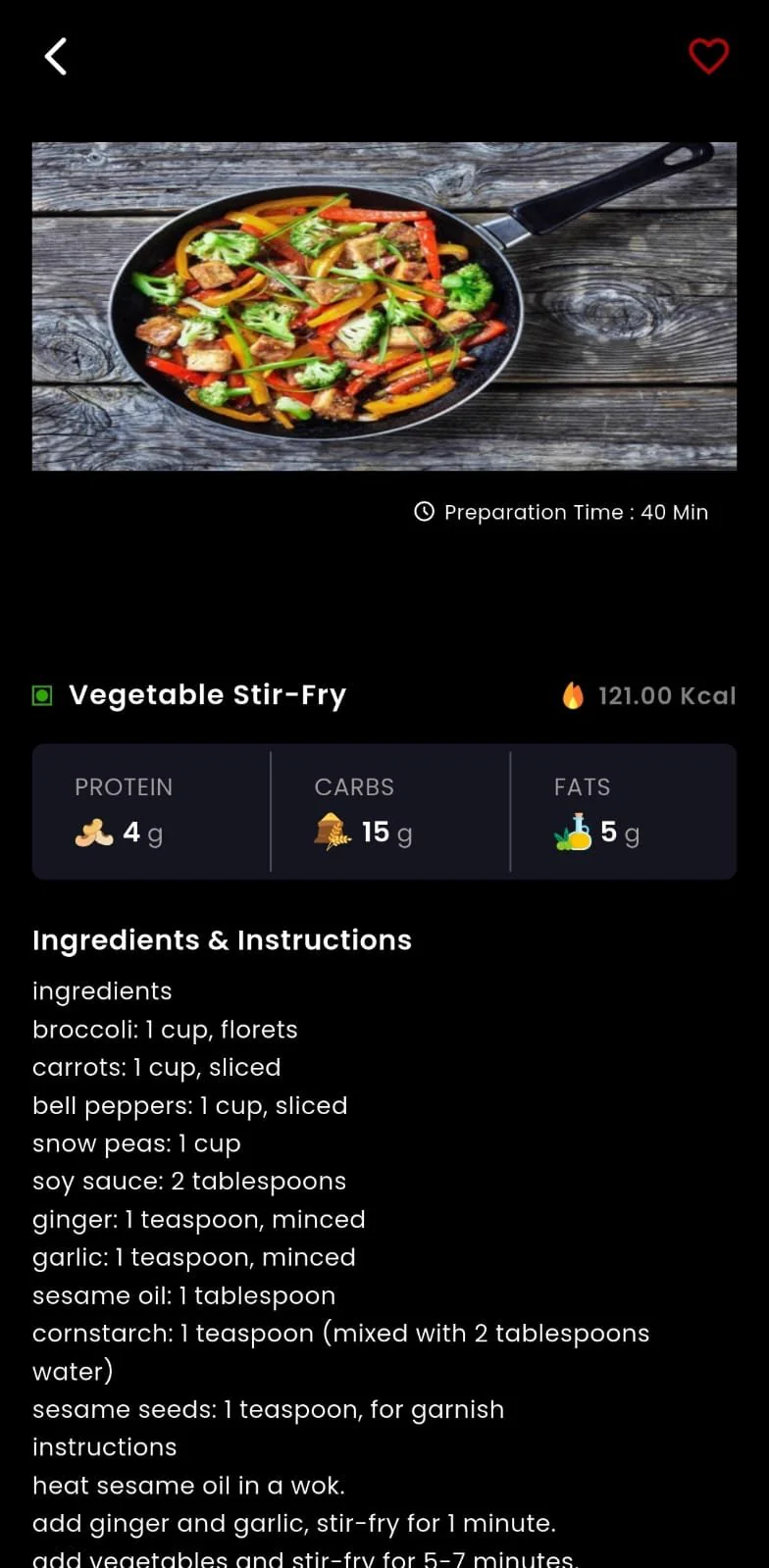 Healthy recipe in the Fitness Forever app