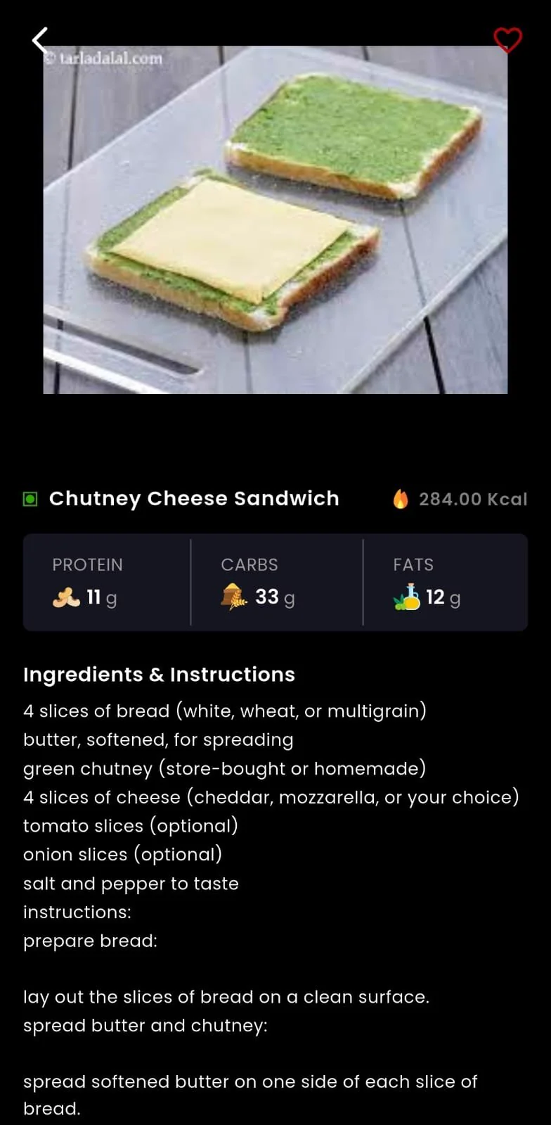 Healthy recipe in the Fitness Forever app