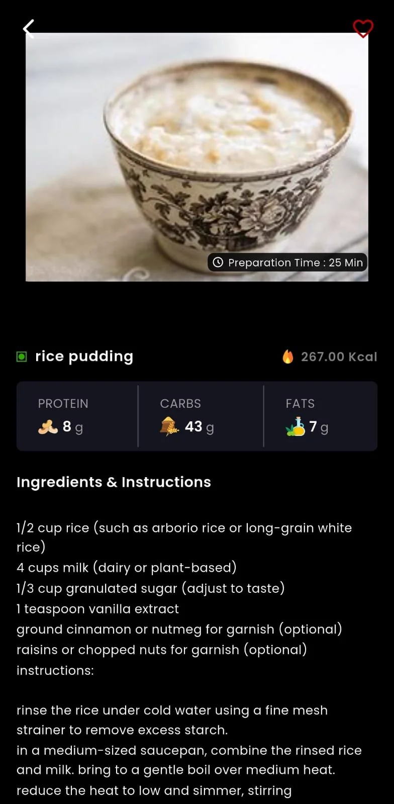Healthy recipe in the Fitness Forever app